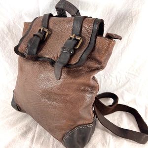 ORIGI Great Authentic Vintage Two tones Brown Leather Rugged Backpack Bag